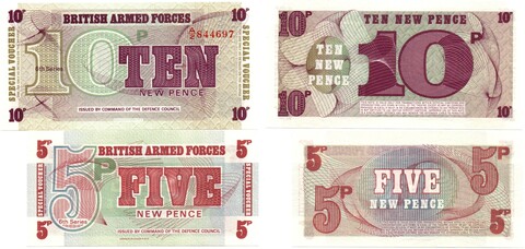 Банкноты 2 шт. Великобритания 5,10 пенсов 1972 г. Пресс UNC
