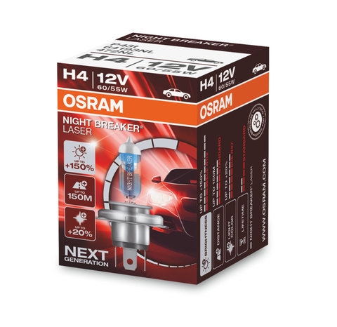 ЛАМПА ФАРЫ H4 60/55W OSRAM NIGHT BREAKER LASER +150% (БЕЛЫЙ СВЕТ)