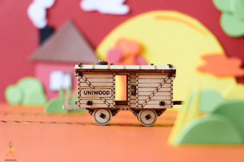 Вагончик товарный UNIT (UNIWOOD) - Миниатюрный деревянный конструктор, 3D пазл, сборная модель