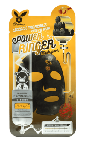 Elizavecca  black charcoal honey deep power ringer mask pack Тканевая маска для лица с древесным углем и медом