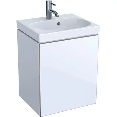 Шкафчик для раковины Geberit Acanto, с одной дверью и сифоном: B=44.5см, H=53.5см, T=37.5см, белый / ультраглянцевый лакированный, белый / глянцевое стекло