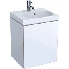 Шкафчик для раковины Geberit Acanto, с одной дверью и сифоном: B=44.5см, H=53.5см, T=37.5см, белый / ультраглянцевый лакированный, белый / глянцевое стекло фото