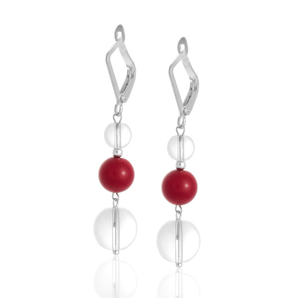 Серьги из горного хрусталя и коралла