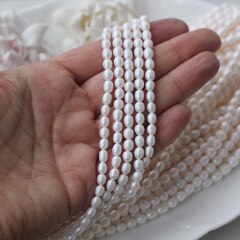 Жемчуг натуральный речной, рис, 4,8-6,5 мм, 1 нить, Ж021