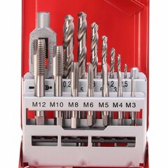 Набор метчиков однопроходных M3 -M12 HSS-G DIN352 (+ вороток, сверла) 15пр Ruko 245004