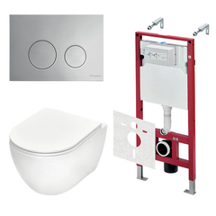 TECE K401111WCR TECEspring Base Комплект 4 в 1 инсталяция, панель смыва LT с круглыми кнопками, хром глянц., унитаз модель R фото