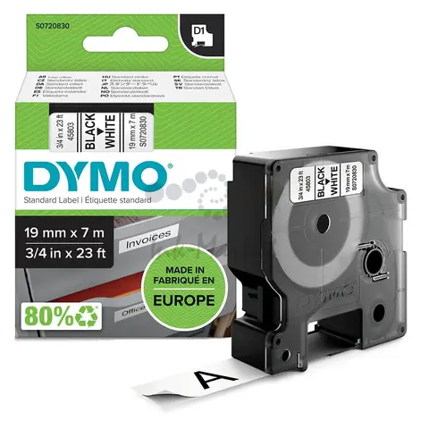 Картридж с лентой DYMO 19 мм х 7м. , пластик, черный на белой ленте [S0720830]