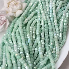 Хрусталь (стекло) граненный, кубик, мятно-зелёный, 6 мм, 1 нить, К240