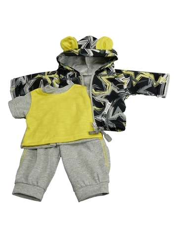 Трикотажный костюм - Желтый / серый. Одежда для кукол, пупсов и мягких игрушек.