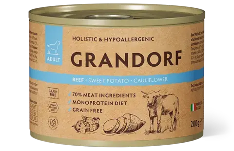 Grandorf Dog консервы для собак паштет из говядины с бататом и цветной капусты 200г