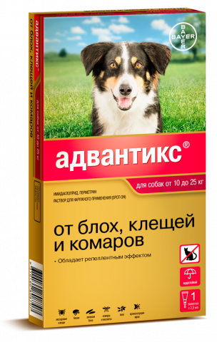 Bayer Адвантикс капли для собак 10-25кг от блох, клещей и комаров (1 пипетка)