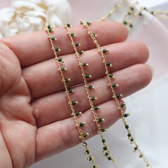Цепочка с подвесками из цирконов, зелёные, 2 мм, позолота, 50 см, А623