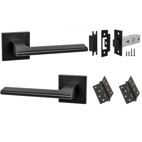 Комплект фурнитуры межкомнатный SET K.JS51.MARCO (MARCO JS) P12-45-25 4BB Black (ручка Аякс, защелка м/к Фуаро, петли Фуаро), цвет черный (гарантия - 12 месяцев)