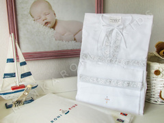 Классика, 4 предмета, Крестильный набор для девочки (3-6 мес Белый/золото)