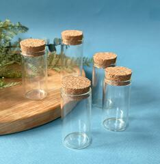 Баночки - бутылочки с пробкой декоративные, стеклянные, прозрачные, 6*3*3 см, набор 5 штук.