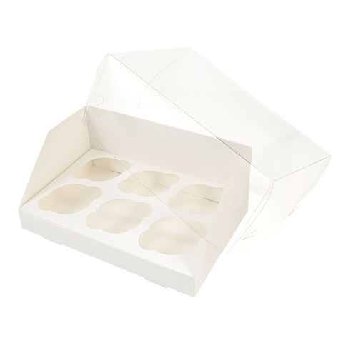 Коробка для 6 капкейков, белая с прозрачной крышкой