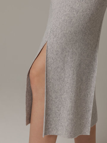 Женская серая юбка с разрезами из шерсти и кашемира - фото 4