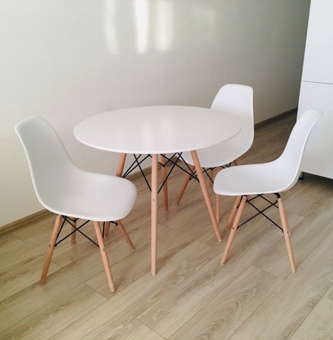 Кухонный интерьерный круглый стол Eames DSW Eiffel, MDF (D80/90/100см), цвет белый