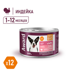 AWARD консервы для щенков от 1 месяца паштет из индейки с грушей 200г