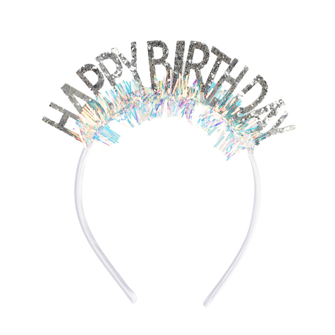 Ободок, Happy Birthday, Серебро, с блестками, 1 шт.