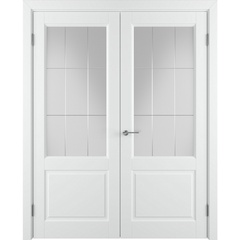 Двустворчатая распашная дверь Патриция белая эмаль со стеклом
