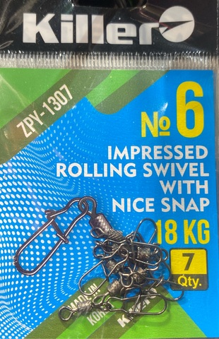 Карабин с вертлюгом Killer Impressed Rolling Swivel №6, арт1307