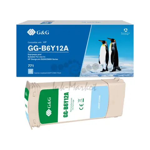 Картридж струйный G&G GG-B6Y12A 771C светло-голубой (775мл) для HP DesignJet Z6200