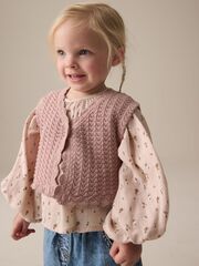 Жилет вязаный и блуза в комплекте для девочки Next E25-150, Розовый