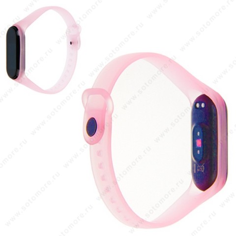 Ремешок для фитнес-браслет Xiaomi Mi Band 3/ 4 силиконовый полу-прозрачный розовый
