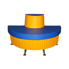 Диван полукруглый на хромированных ножках, желто-синий