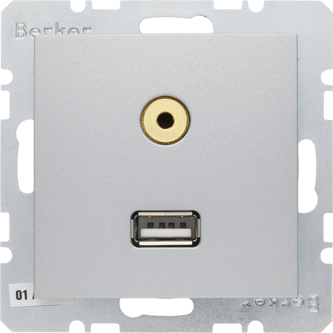 Розетка USB/3.5mm AUDIO. Цвет Алюминий. Berker (Беркер). S.1 / B.3 / B.7. 3315391404