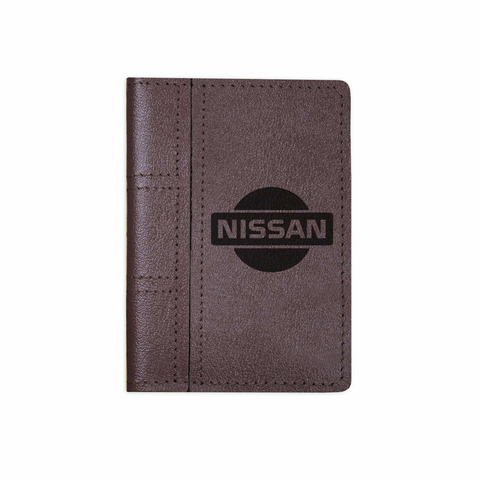 Обложка на автодокументы сложная с кармашками "Nissan", шоколад