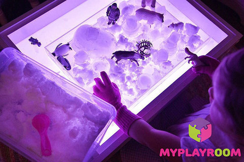 Световая песочница для LEGO от MYPLAYROOM™ с короткой столешницей 7в1 (открытый пенал) 13