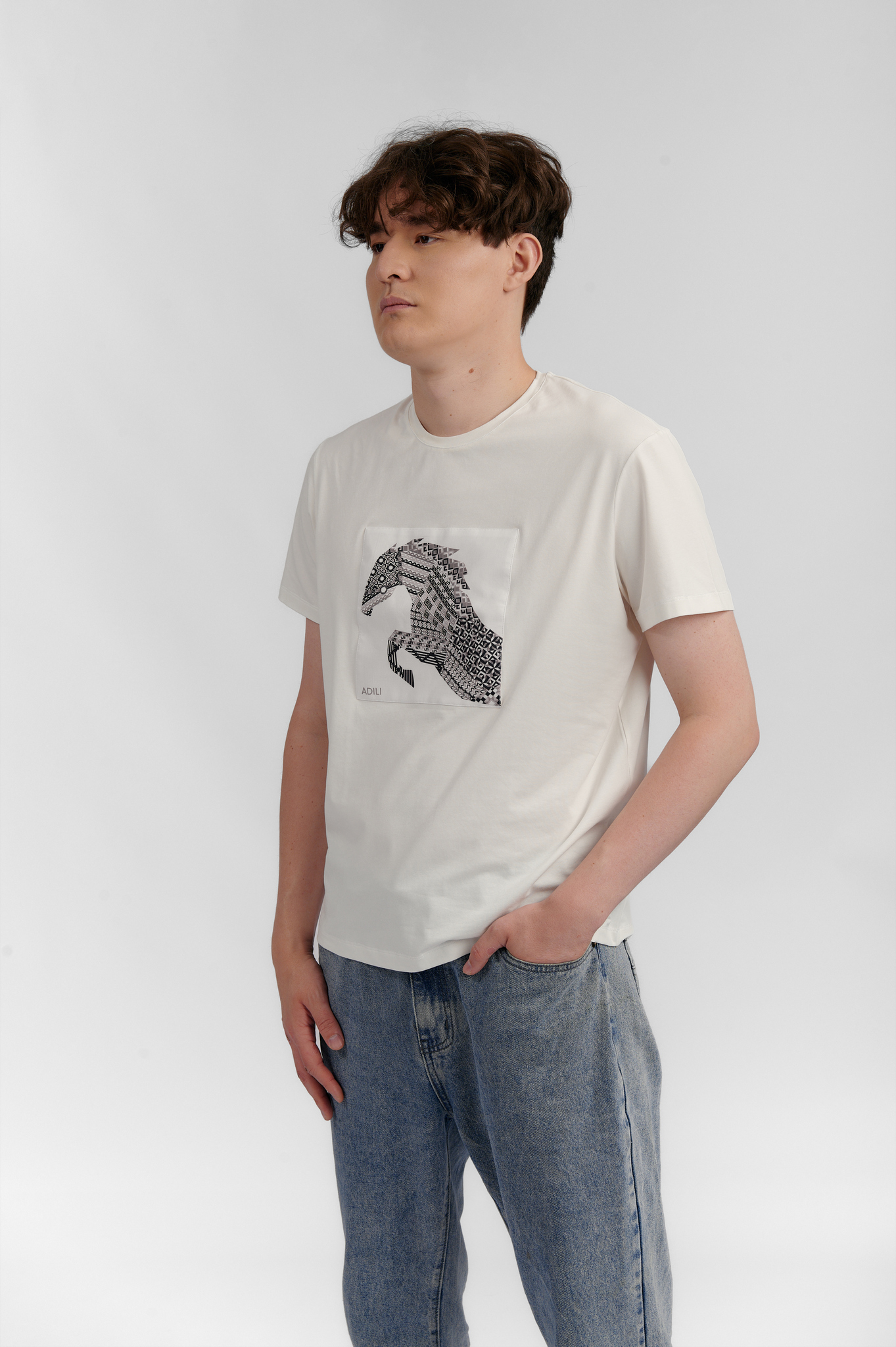 Футболка мужская белая м.2120 (принт 90-03) ADILI