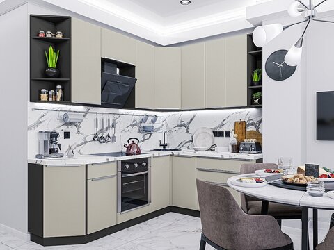 Угловая модульная кухня Фьюжн-04 Silky Grey - Graphite 2340*2200/1800*600