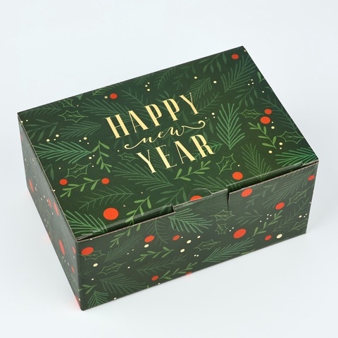 Коробка сборная одиночная Прямоугольник, «С Новым годом», 22*15*10 см