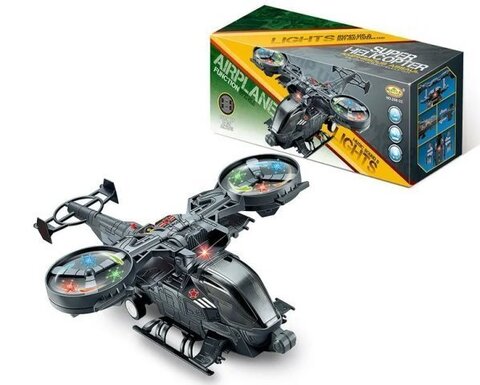 Вертолет черный светомузыка, размер 29*11
