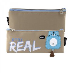 Пенал - косметичка, Alingar, ПВХ, молния, 85 х 215 мм, "Star Real", бежевый/голубая молния (голубой котик)