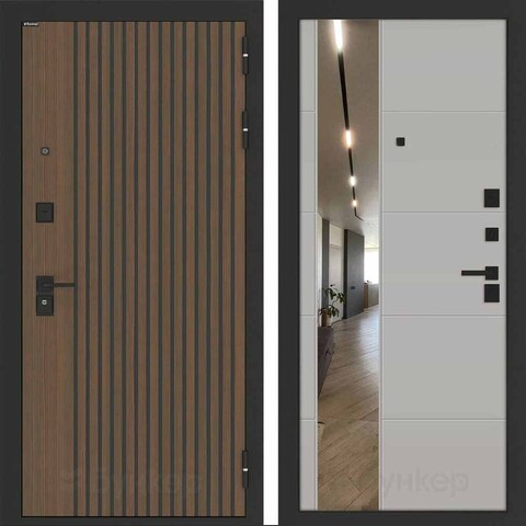 Входная металлическая дверь Бункер HIT Хит B-02 /ФЛЗ-649 зеркало узкое Серый софт (светло-серый без текстуры)