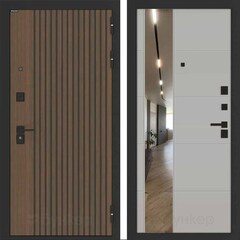 Входная металлическая дверь Бункер HIT Хит B-02 /ФЛЗ-649 зеркало узкое Серый софт (светло-серый без текстуры)