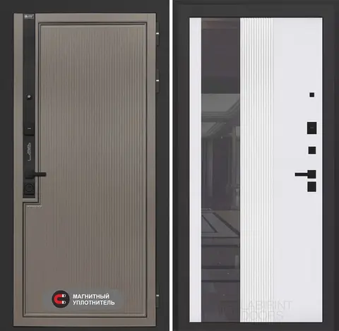 Входная дверь в квартиру Лабиринт Лаб про 1 с зеркальной вставкой Белый софт рельеф