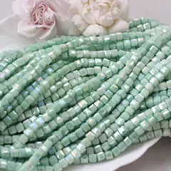 Хрусталь (стекло) граненный, кубик, мятно-зелёный, 6 мм, 1 нить, К240