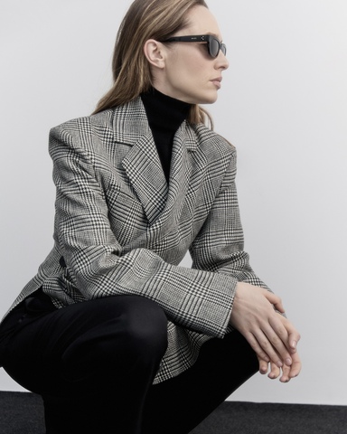 Жакет с разрезами из формодержащей шерсти Диор клетка черный/белый