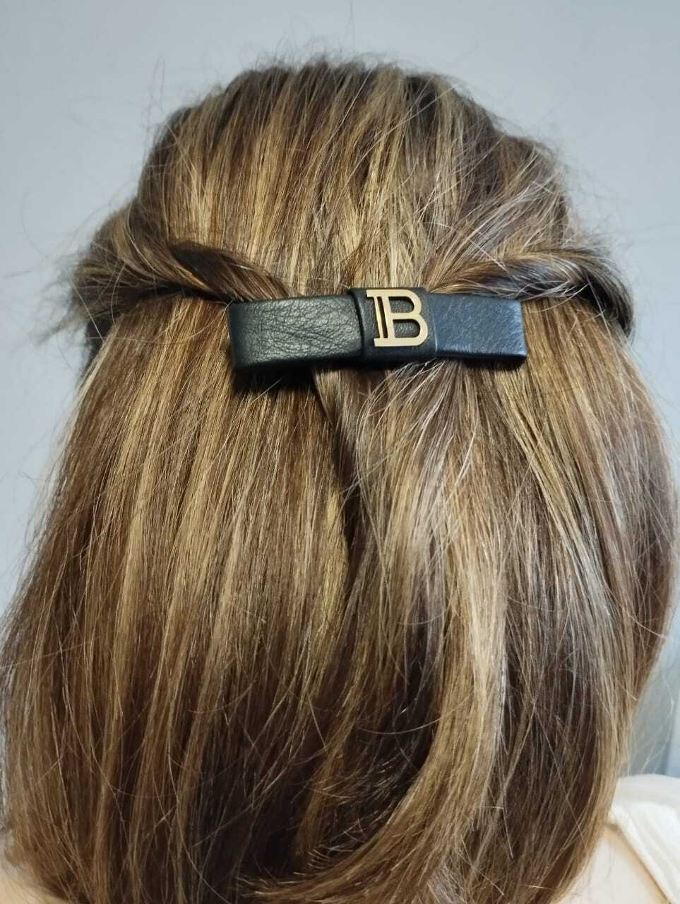 Balmain Hair Couture Заколка-слайд БАНТ КОЖАНЫЙ черный Limited Edition Slide Bow FW21
