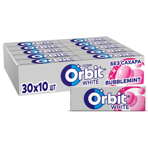Жевательная резинка Orbit White Bubblemint без сахара, 13,6гх30шт/уп