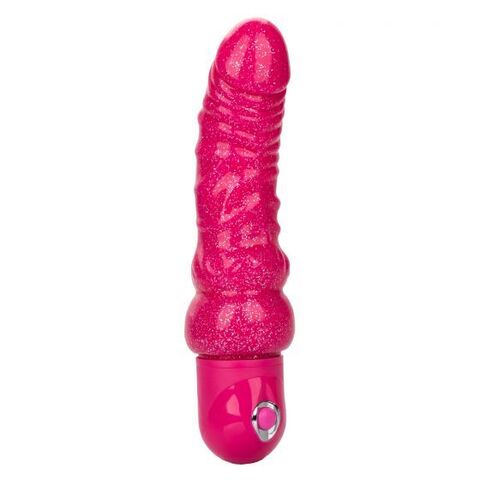 Розовый вибратор-реалистик с блестками Naughty Bits Lady Boner Bendable Personal Vibrator - 20 см. - California Exotic Novelties Naughty Bits SE-4410-65-3