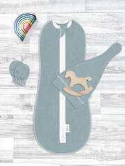 Комплект для новорожденного Mjölk Baby Blue {пеленальный кокон, шапочка, антицарапки}