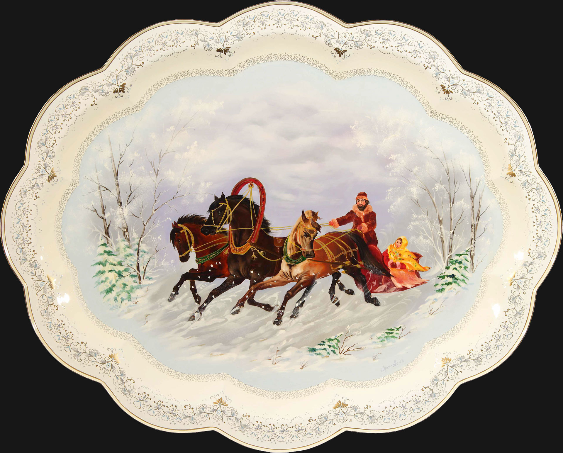 Winter three-horse carriage