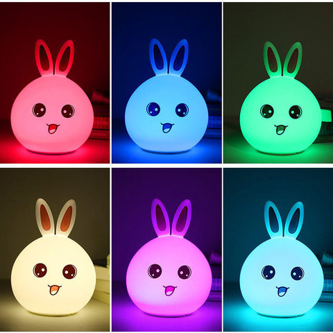 Силиконовый RGB светильник-ночник Rabbit silicone lamp зайчик  голубой