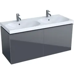 Шкафчик для двойной раковины Geberit Acanto, с двумя выдвижными ящиками и сифоном: B=119см, H=53.5см, T=47.6см, темно-серый / лакированный матовый, темно-серый / глянцевое стекло фото